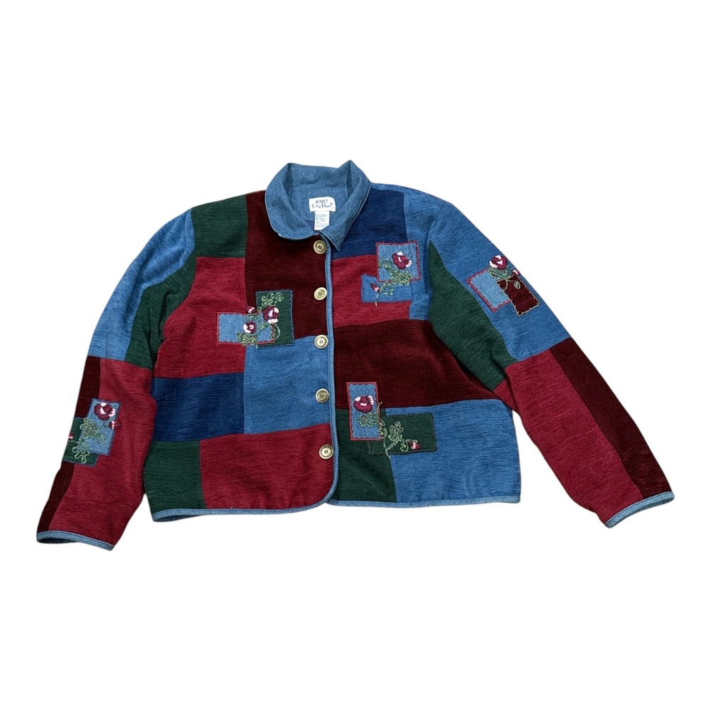 Koret City Blues Vintage Patchwork Floral Embroidered Jacket XL Colorblock Blue